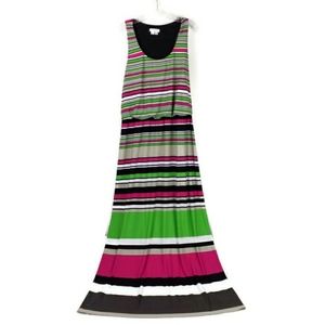 London Times Multicolor Stripe Blouson Sleeveless Maxi Dress Womens 14 Colorful
